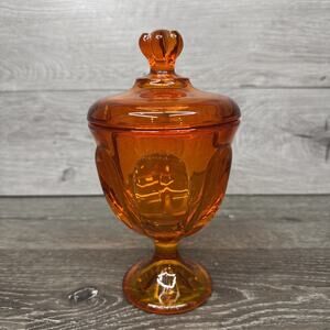 Vintage Viking Glass Epic Six Petal Persimmon Orange Covered Candy Dish 8.25”H